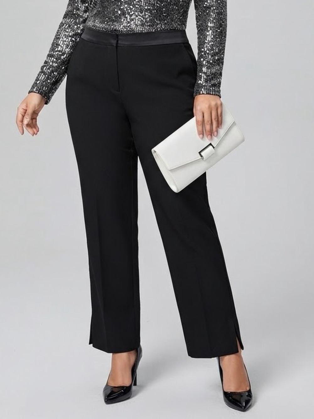 REITMANS ROCK ‘N SHINE Black Pants with Satin Waist and Pockets size 18 Regular